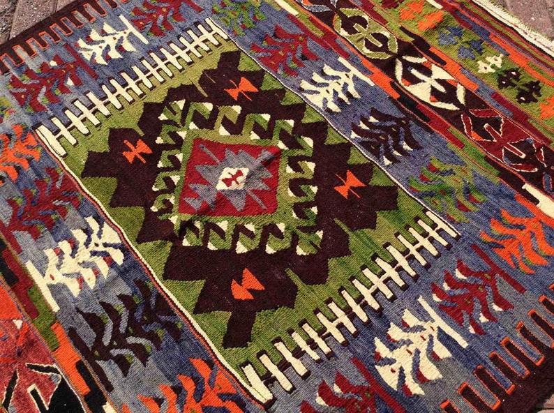 Vintage 157cm x 133cm Tribal Kilim Rug From Turkey