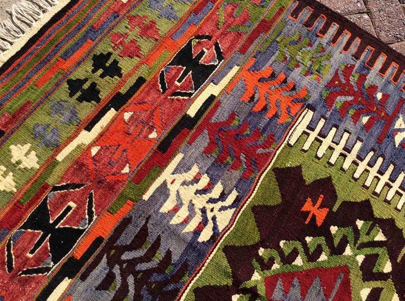 Vintage 157cm x 133cm Tribal Kilim Rug From Turkey