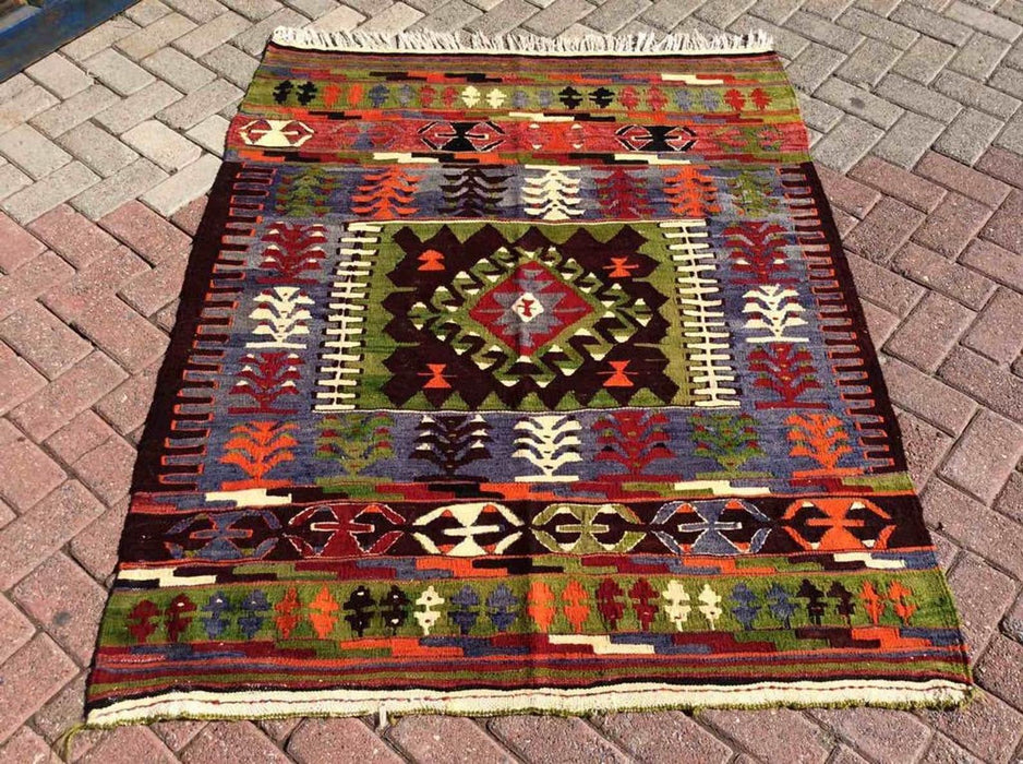 Vintage 157cm x 133cm Tribal Kilim Rug From Turkey