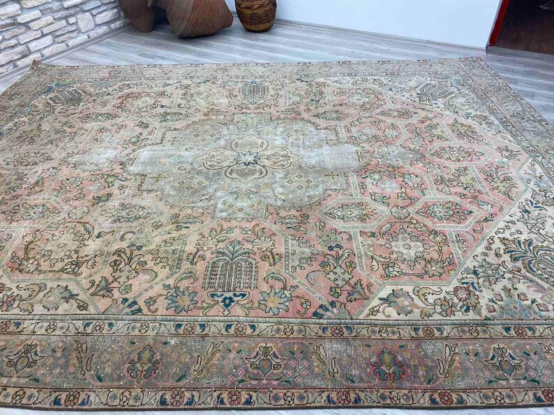 Vintage 1930's Turkish Oushak Rug 152" x 113" Hand Knotted