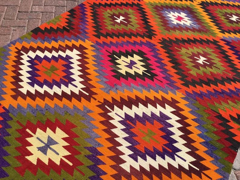 Vintage 340cm x 168cm Kilim-matto Länsi-Turkista