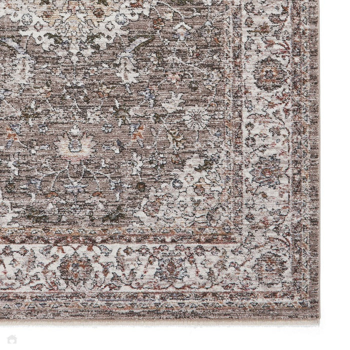 Tappeto grigio soft-touch vintage 35013 tradizionale invecchiato Kashan con medaglione e bordo