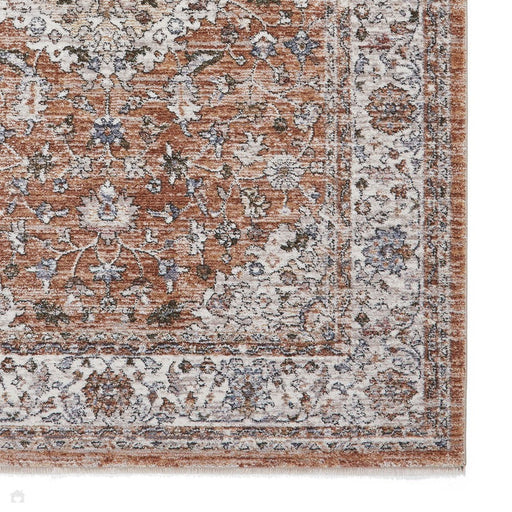 Vintage 35013 Anduise tradicional Kashan Medallion Border Border Soft-Touch Terracotta Corredor