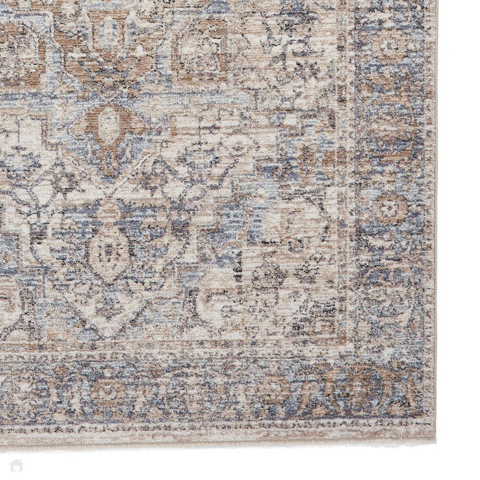 Vintage 35018 Traditional Distressed Heriz Medallion Border Soft-Touch Blue Runner