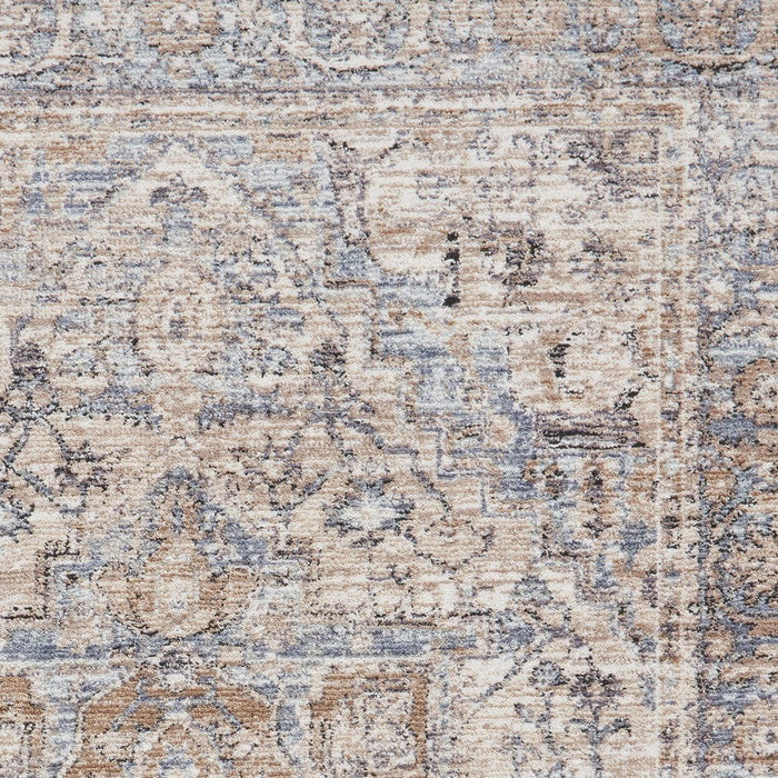 Vintage 35018 Traditional Distressed Heriz Medallion Border Soft-Touch Blue Runner