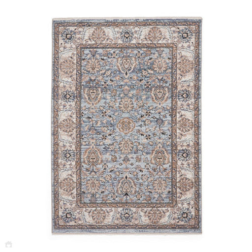 Vintage 35027 Traditional Distressed Koum Floral Vine Border Soft-Touch Blue Rug