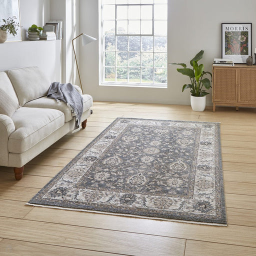 Vintage 35027 Traditional Distressed Koum Floral Vine Border Soft-Touch Green Rug