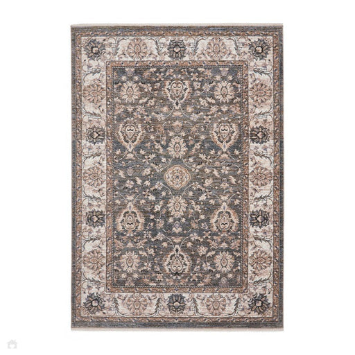 Vintage 35027 Traditional Distressed Koum Floral Vine Border Soft-Touch Green Rug