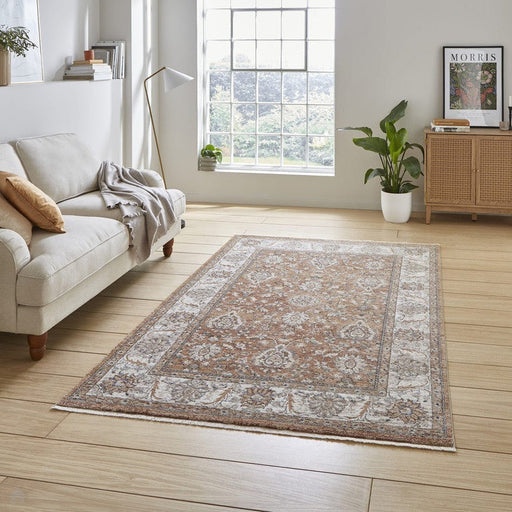 Vintage 35027 Traditional Distressed Koum Floral Vine Border Soft-Touch Terracotta Rug