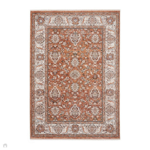 Vintage 35027 Traditional Distressed Koum Floral Vine Border Soft-Touch Terracotta Rug