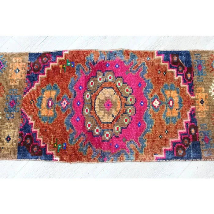 Vintage Anatolian Area -matto 84cm x 40cm käsinsolmittu