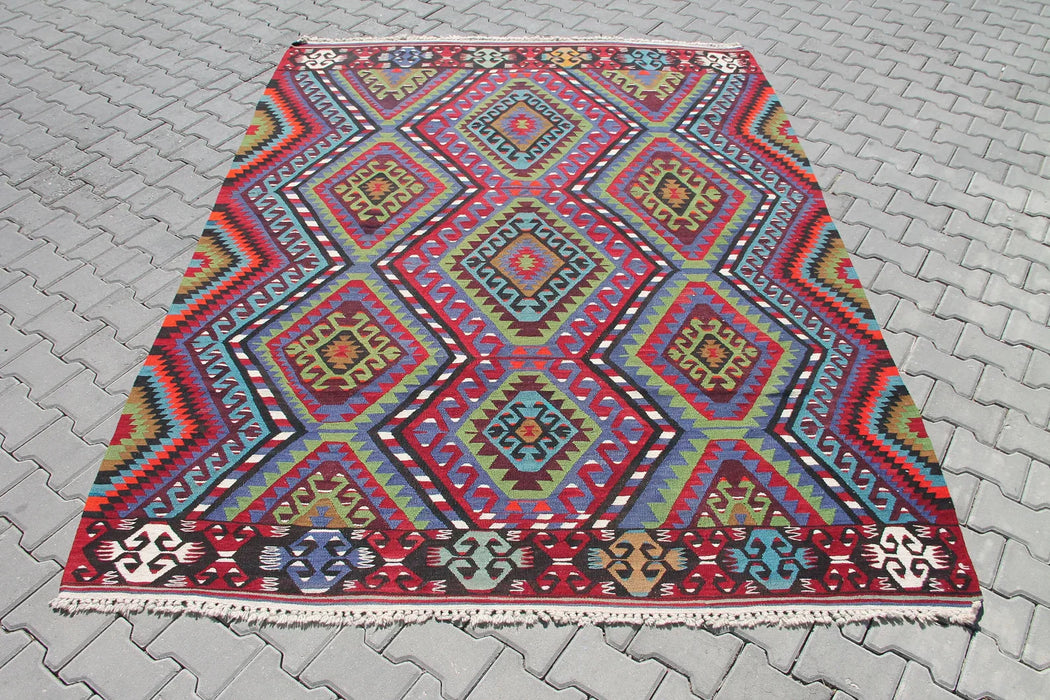 Vintage Anatolian Wool Rug 269cm x 206cm Red and Green