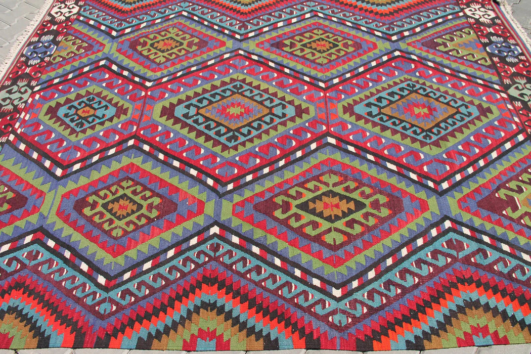 Vintage Anatolian Wool Rug 269cm x 206cm Red and Green