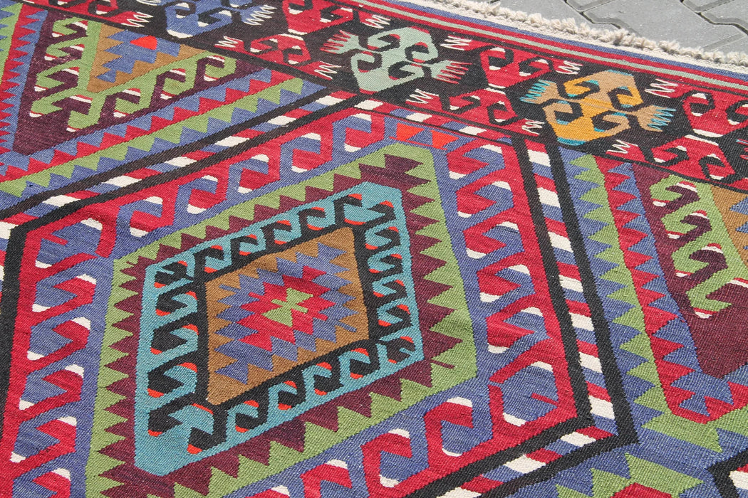 Vintage Anatolian Wool Rug 269cm x 206cm Red and Green