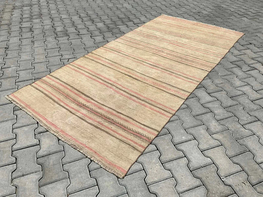 Vintage Anatolisch wollen vloerkleed 273 cm x 124 cm uniek ontwerp