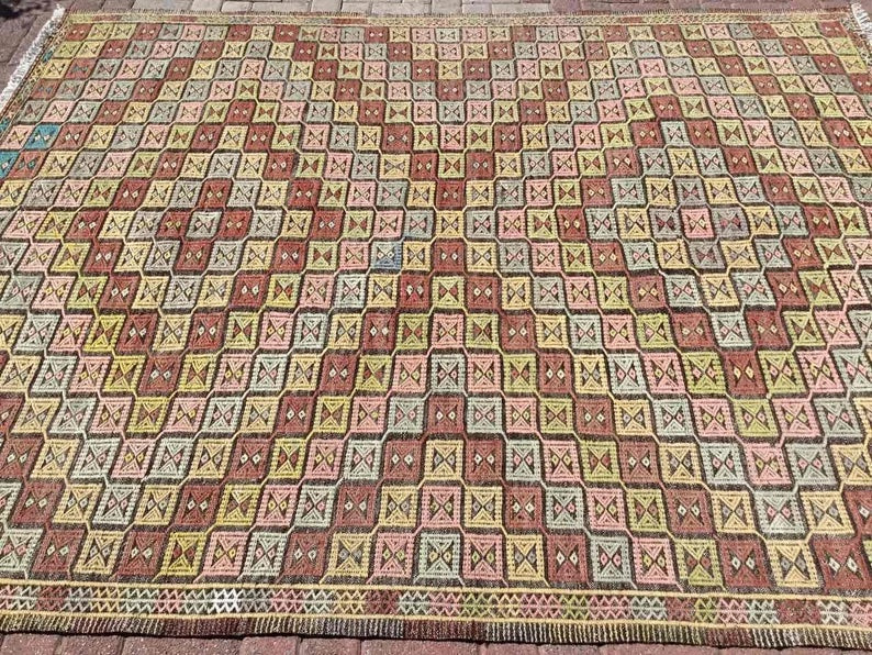 Vintage Bergama Kilim Rug 264cm x 209cm Handcrafted