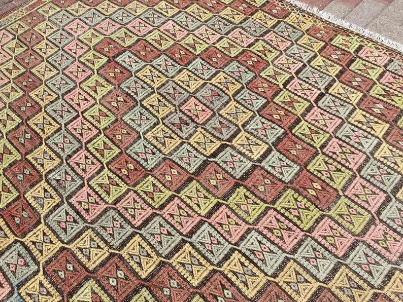 Vintage Bergama Kilim Rug 264cm x 209cm Handcrafted