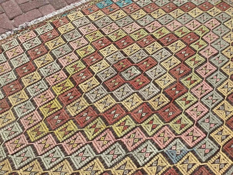 Vintage Bergama Kilim Rug 264cm x 209cm Handcrafted