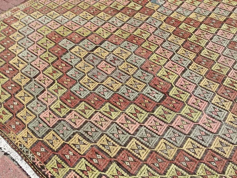 Vintage Bergama Kilim Rug 264cm x 209cm Handcrafted