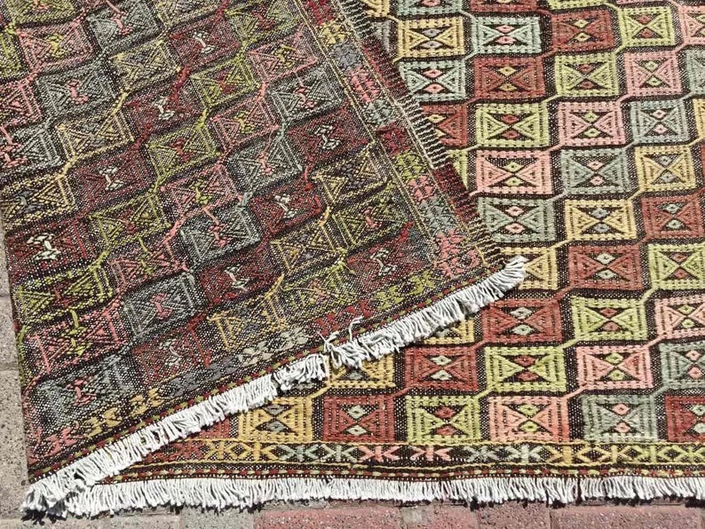 Vintage Bergama Kilim Rug 264cm x 209cm Handcrafted