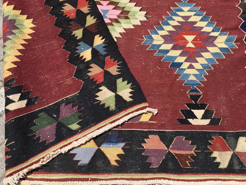 Tappeto Kilim vintage nero, 265 cm x 182 cm, intrecciato a mano in Turchia