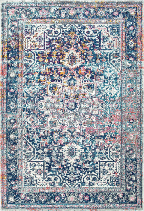 Tappeto vintage con petali di stelle blu sbiadito, 120x180 cm