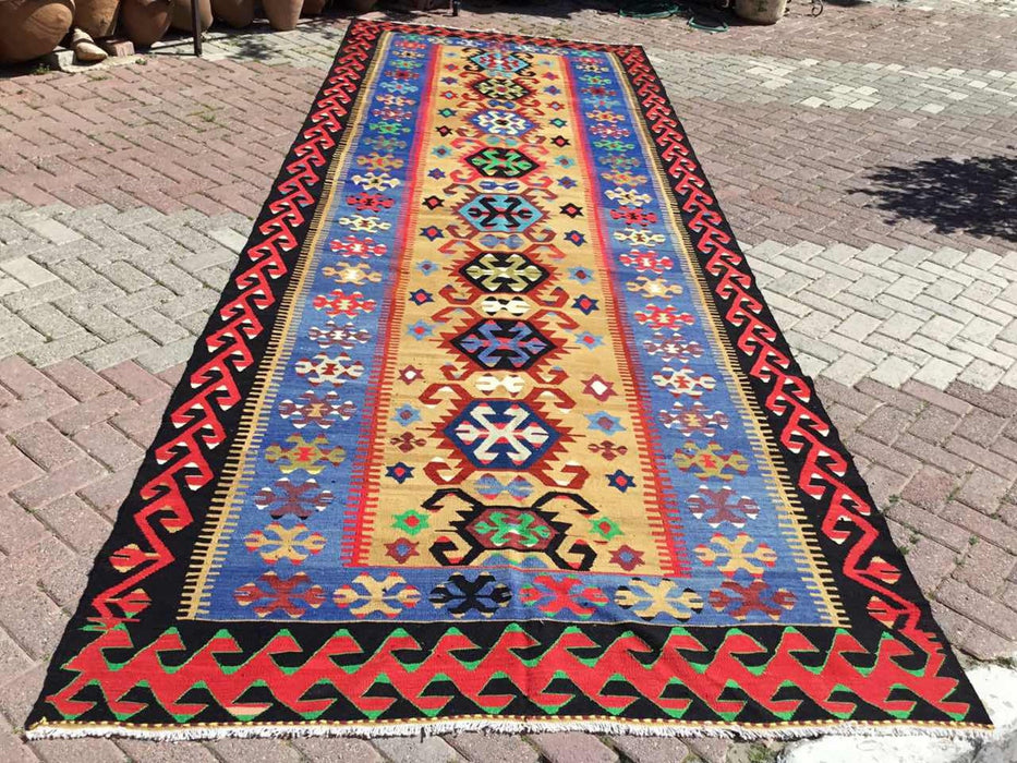 Vintage Blue Kilim Rug 507cm x 180cm Handmade Wool