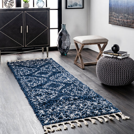 Vintage Blue Moroccan Tasseled Area Rug 60x90 cm