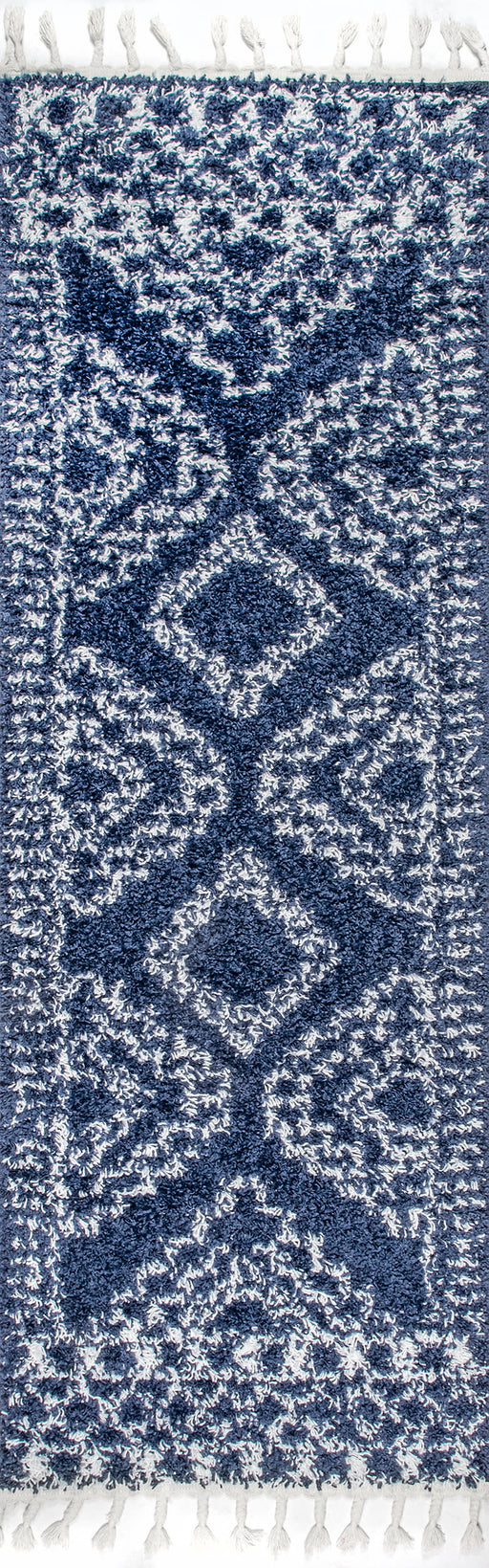 Vintage Blue Moroccan Tasseled Area Rug 60x90 cm