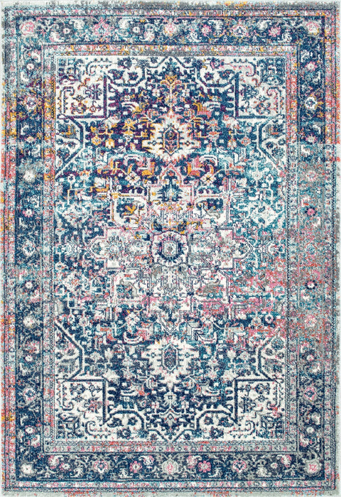 Vintage Blue Petal Emblem Area Rug 140x200 cm