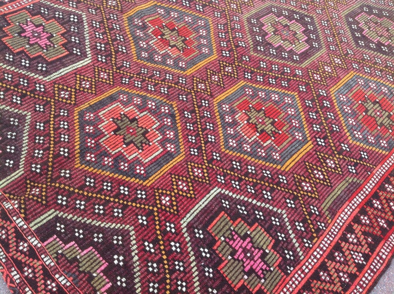 Vintage Blush Pink Turkish Kilim -matto 330cm x 151cm