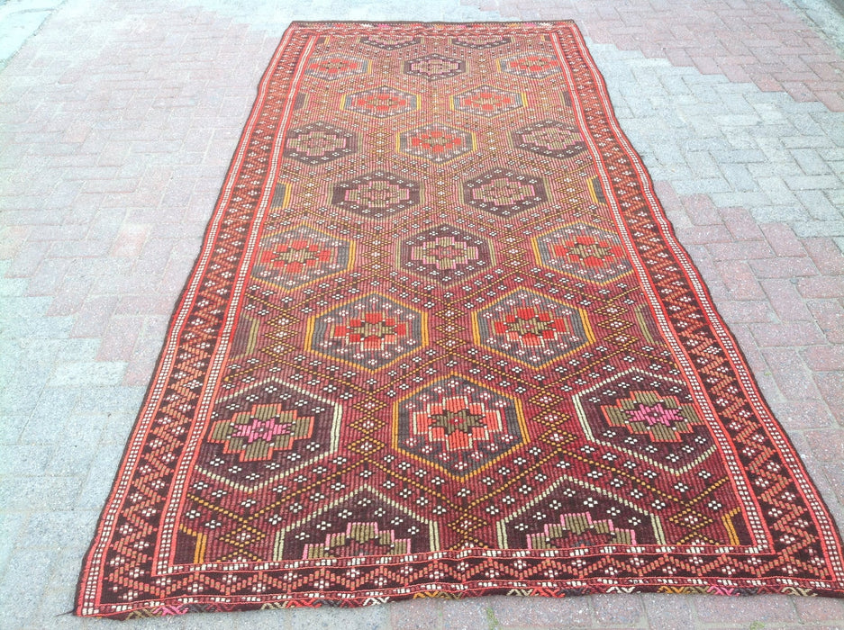 Vintage Blush Pink Turkish Kilim -matto 330cm x 151cm