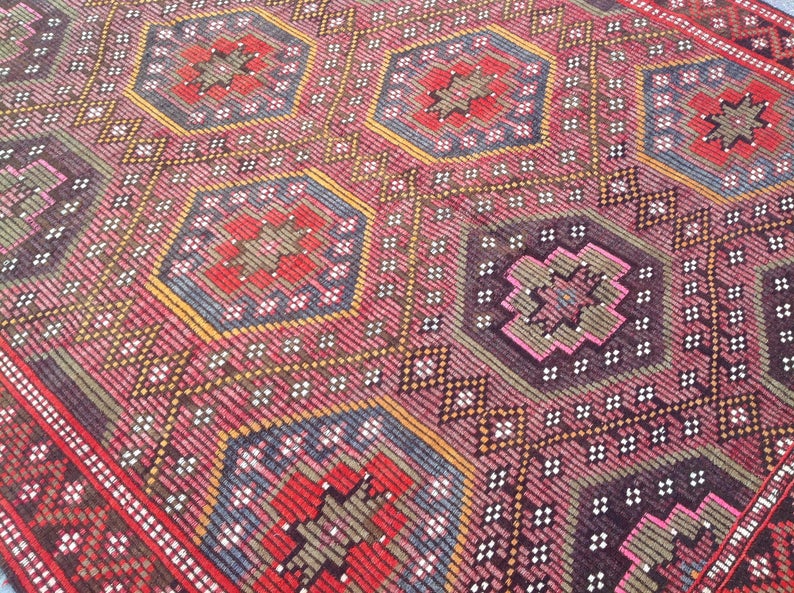 Vintage Blush Pink Turkish Kilim -matto 330cm x 151cm