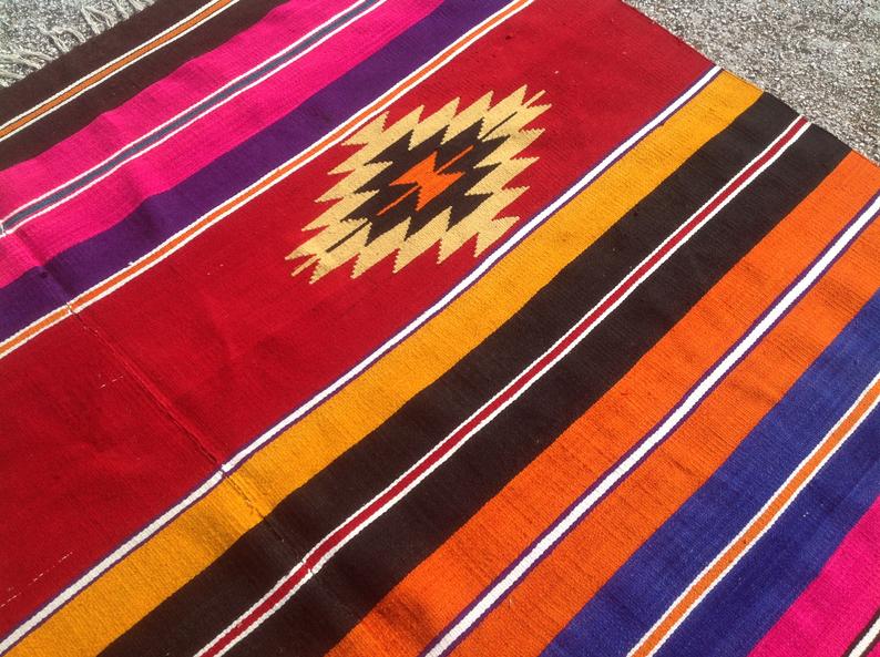 Vintage Bohemian Kilim Rug 261cm x 193cm Handwoven Turkey