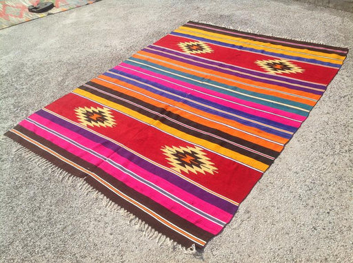 Vintage Bohemian Kilim Rug 261cm x 193cm Handwoven Turkey