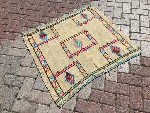 Vintage Cream Turkish Kilim -matto 95cm x 92cm