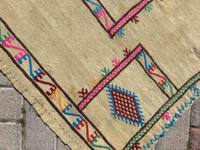 Vintage Cream Turkish Kilim -matto 95cm x 92cm