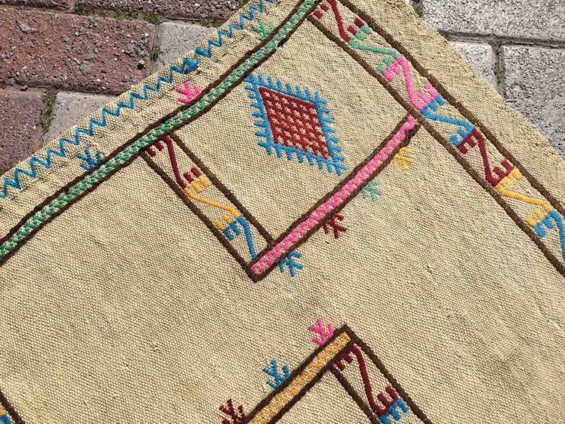 Vintage Cream Turkish Kilim -matto 95cm x 92cm