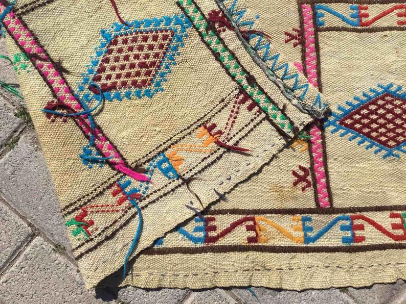 Vintage Cream Turkish Kilim -matto 95cm x 92cm