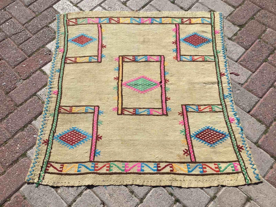 Vintage Cream Turkish Kilim -matto 95cm x 92cm