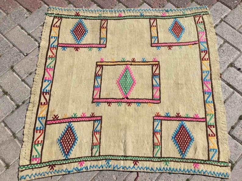 Vintage Cream Turkish Kilim -matto 95cm x 92cm