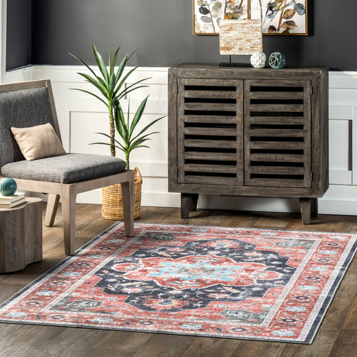 Vintage Floral Area Rug Machine Washable Brick Color