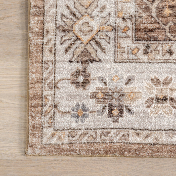 Tappeto lavabile con medaglione floreale vintage 160x230 cm Beige