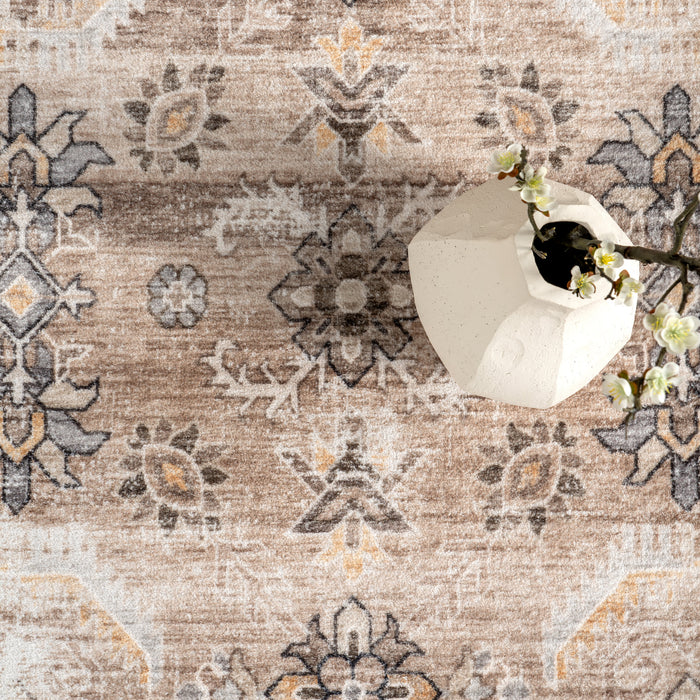 Tappeto lavabile con medaglione floreale vintage 160x230 cm Beige