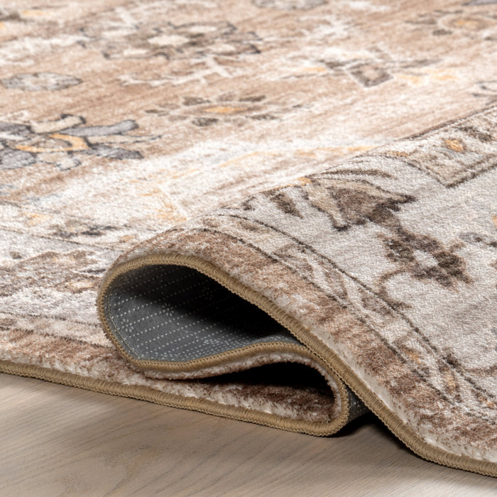 Tappeto lavabile con medaglione floreale vintage 160x230 cm Beige