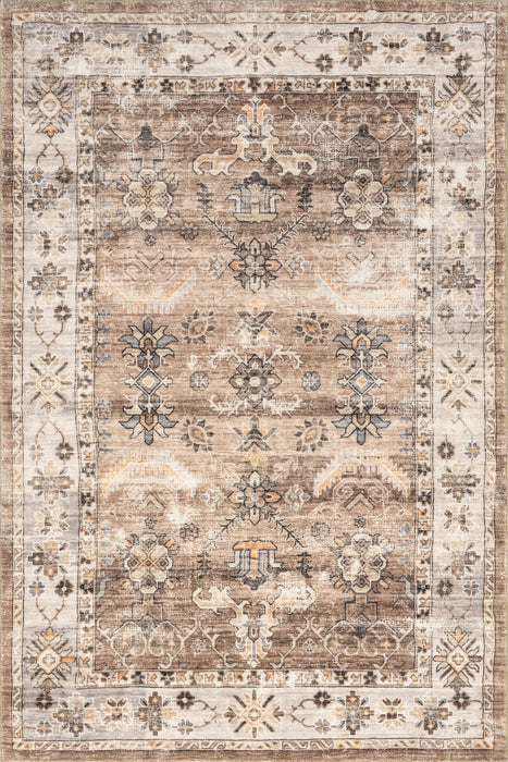 Tappeto lavabile con medaglione floreale vintage 160x230 cm Beige