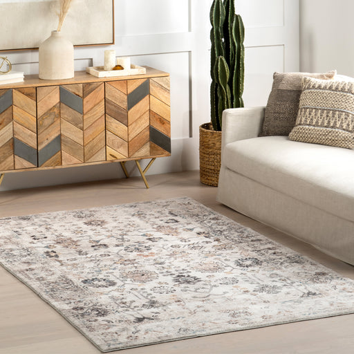 Vintage Floral Washable Area Rug in Grey 120x180 cm