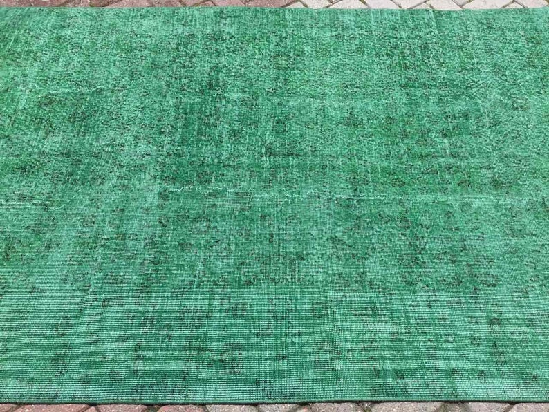 Vintage groen Turks handgeknoopt vloerkleed 261 x 146 cm