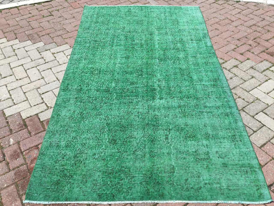 Vintage groen Turks handgeknoopt vloerkleed 261 x 146 cm