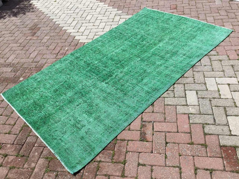 Vintage groen Turks handgeknoopt vloerkleed 261 x 146 cm